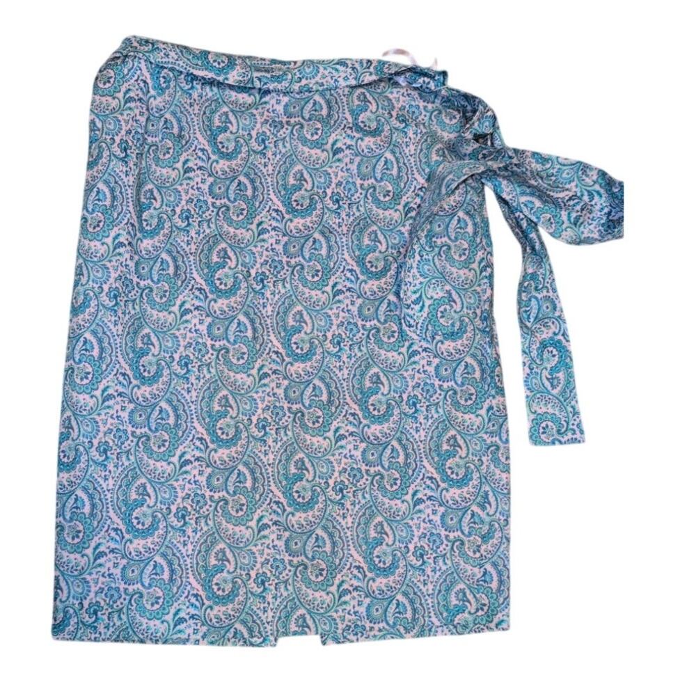 Antonio Melani Paisley Print Pencil Skirt Blue Cotton Tie Belt Size 10 NWT - Picture 2 of 4